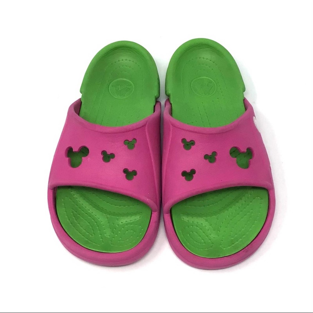 Crocs | Pink Green Disney Mickey Mouse Girls Open Toe Sandals J1 - Picture 3 of 7